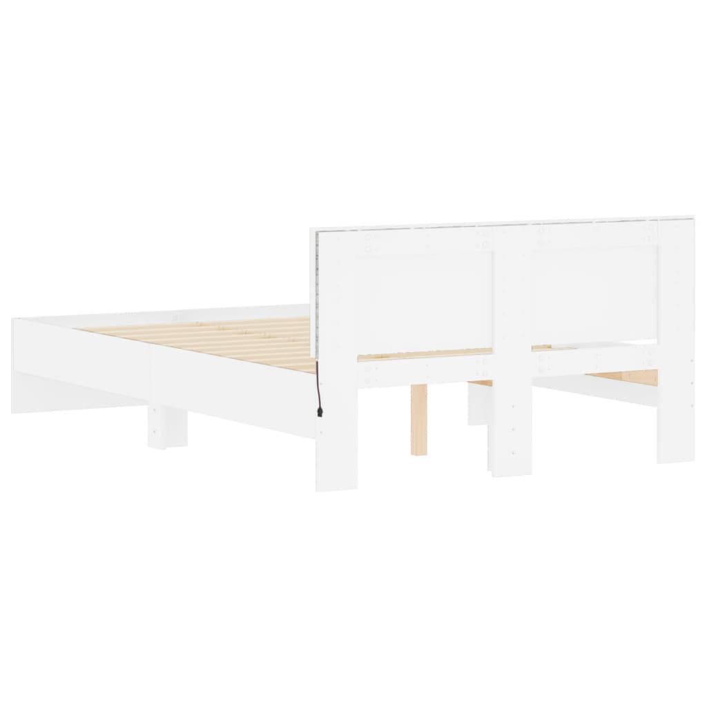 Bed Frame with LED without Mattress White 135x190 cm Double