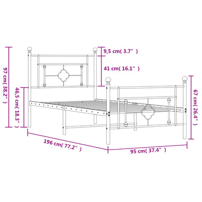 Metal Bed Frame without Mattress with Footboard Black 90x190cm