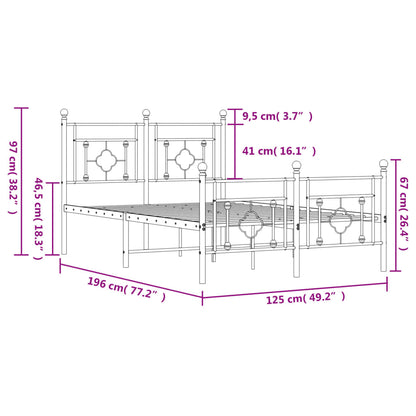 Metal Bed Frame without Mattress with Footboard Black 120x190cm