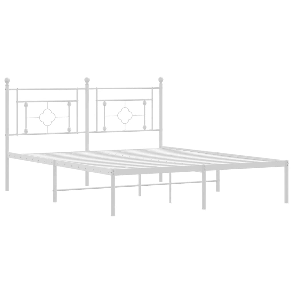 Metal Bed Frame without Mattress with Headboard White 150x200cm