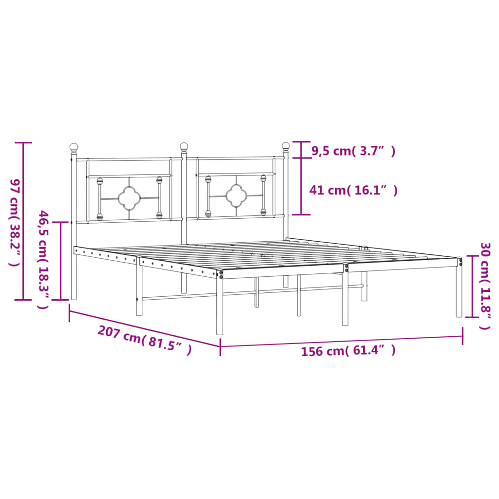 Metal Bed Frame without Mattress with Headboard White 150x200cm