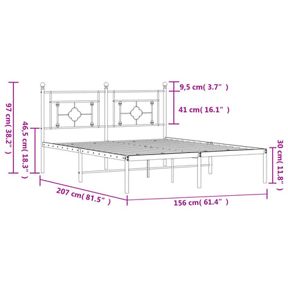 Metal Bed Frame without Mattress with Headboard White 150x200cm