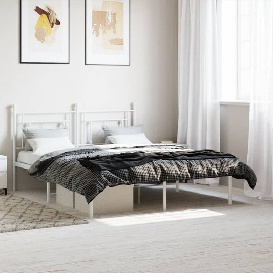 Metal Bed Frame without Mattress with Headboard White 150x200cm