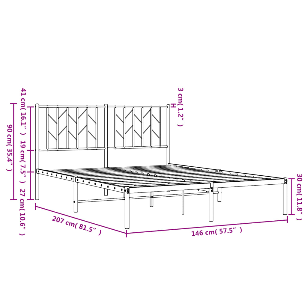 Metal Bed Frame without Mattress with Headboard Black 140x200cm