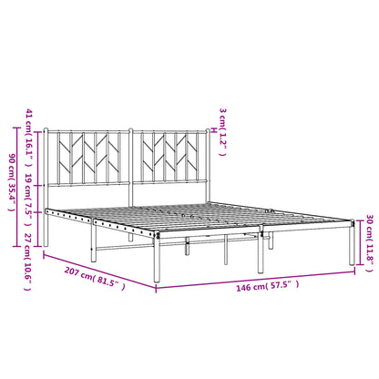 Metal Bed Frame without Mattress with Headboard Black 140x200cm