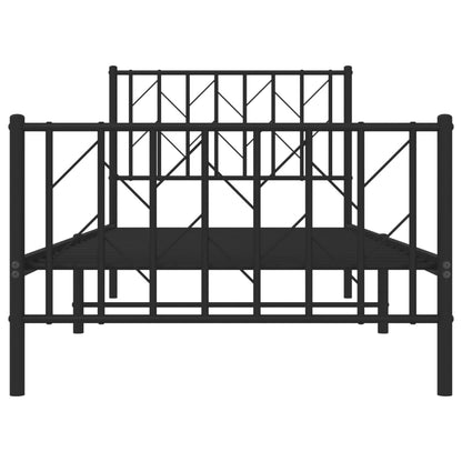 Metal Bed Frame without Mattress with Footboard Black 90x190cm