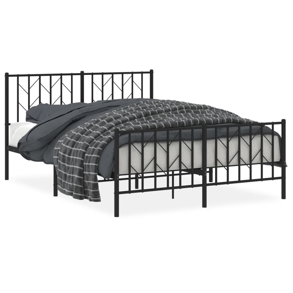 Metal Bed Frame without Mattress with Footboard Black 135x190cm