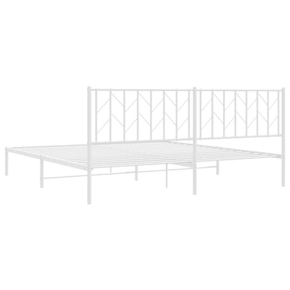 Metal Bed Frame without Mattress with Headboard White 193x203cm