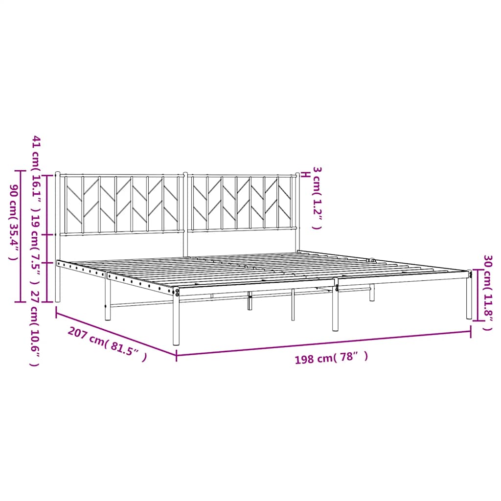 Metal Bed Frame without Mattress with Headboard White 193x203cm