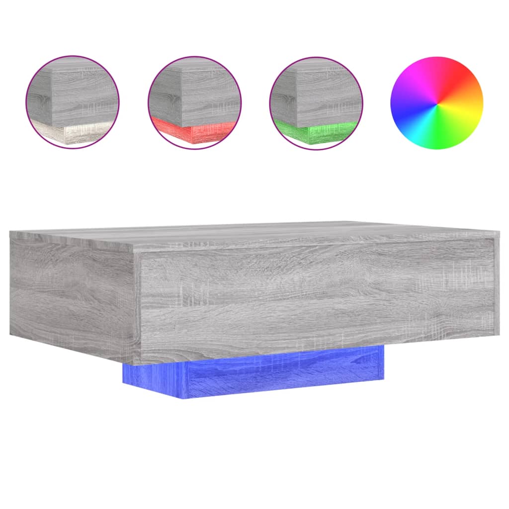 Coffee Table with LED Lights Grey Sonoma 85x55x31 cm