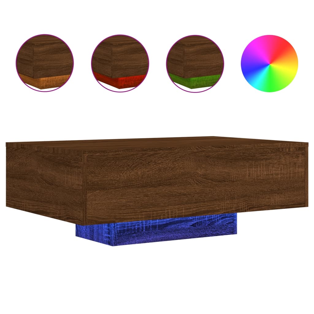 Coffee Table with LED Lights Brown Oak 85x55x31 cm