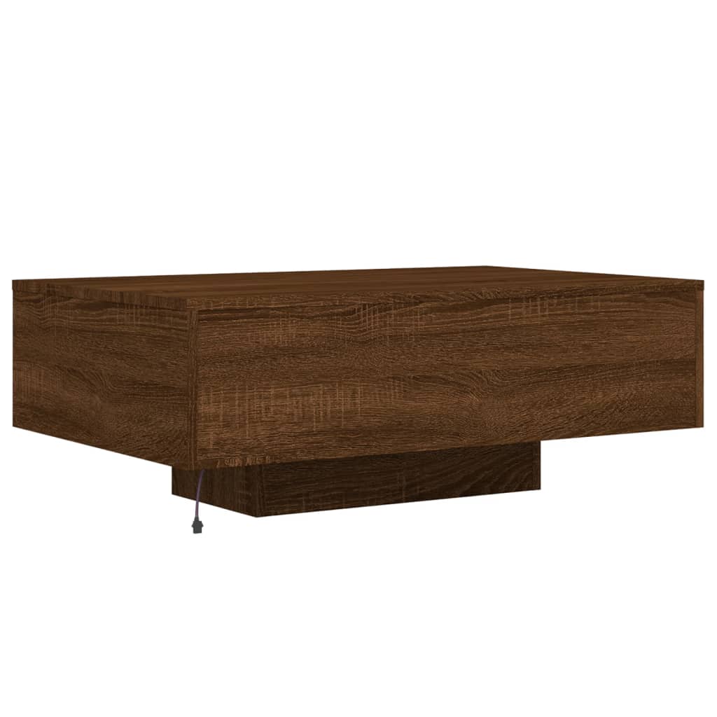 Coffee Table with LED Lights Brown Oak 85x55x31 cm