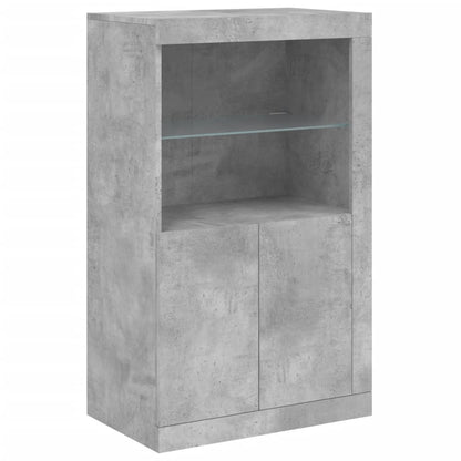 Side Cabinet with LED Lights Concrete Grey Engineered Wood
