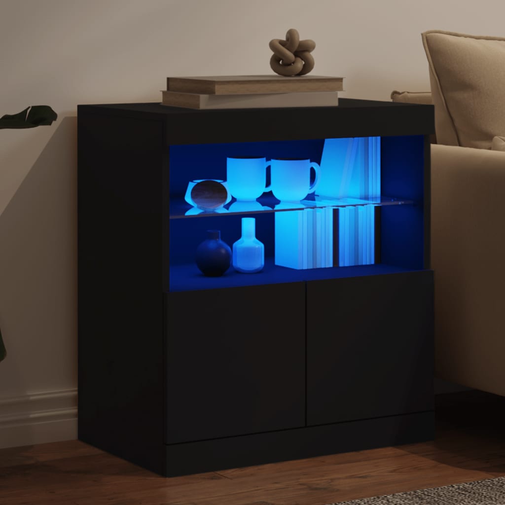 Sideboard with LED Lights Black 60x37x67 cm