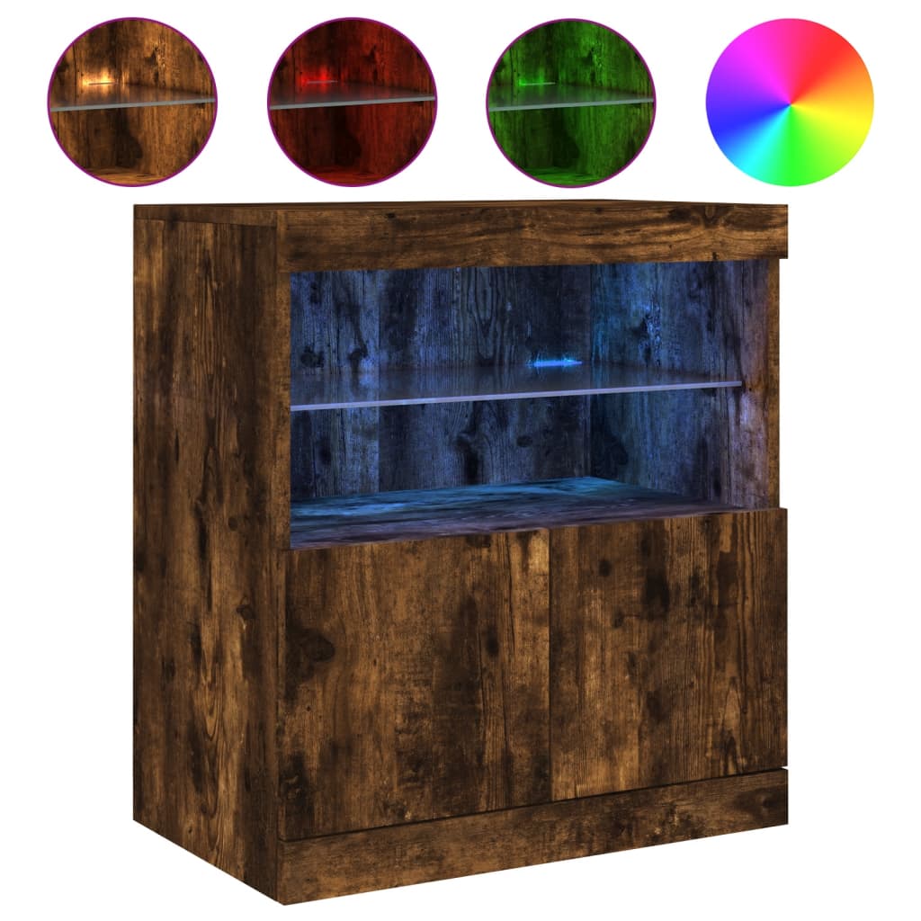 Sideboard with LED Lights Smoked Oak 60x37x67 cm