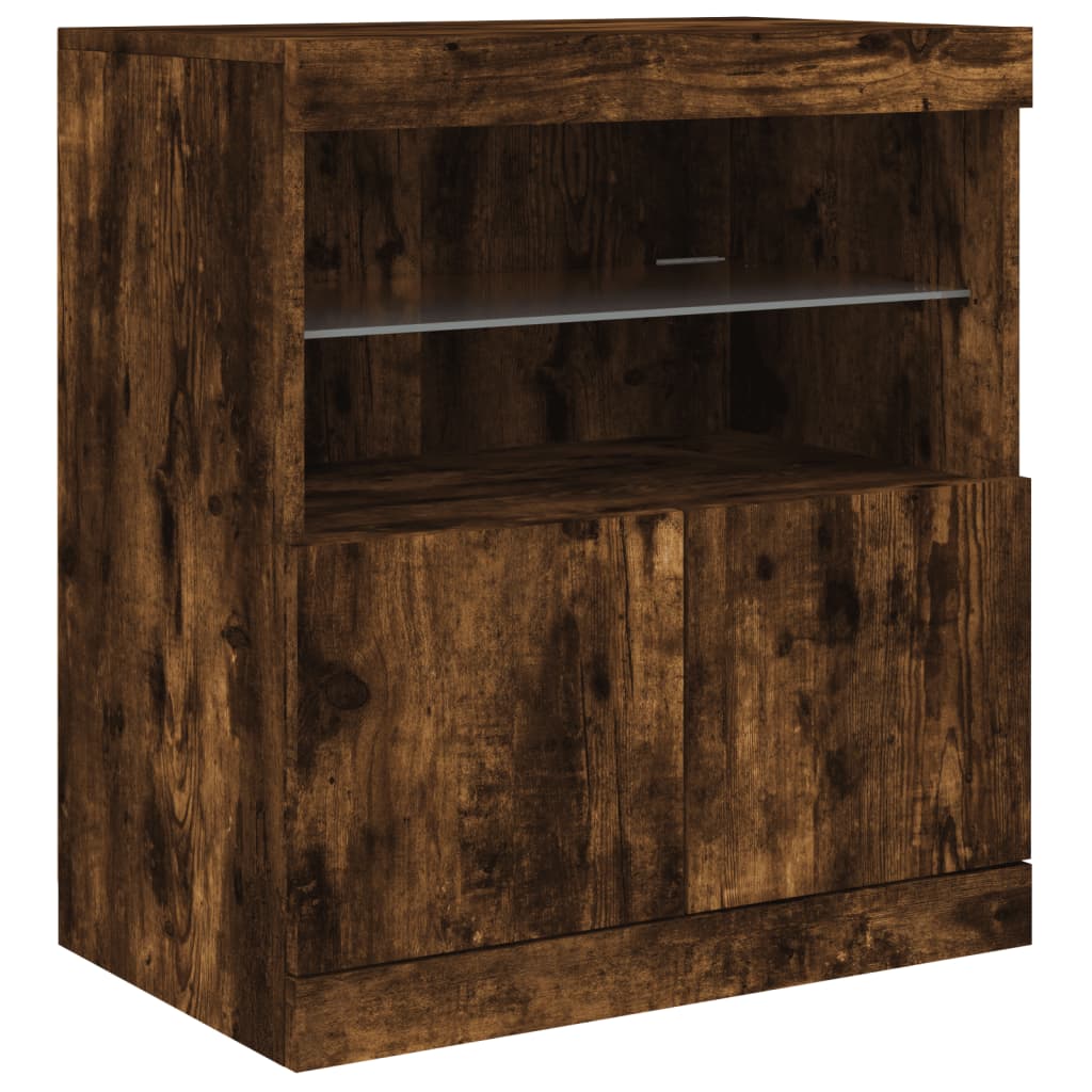 Sideboard with LED Lights Smoked Oak 60x37x67 cm