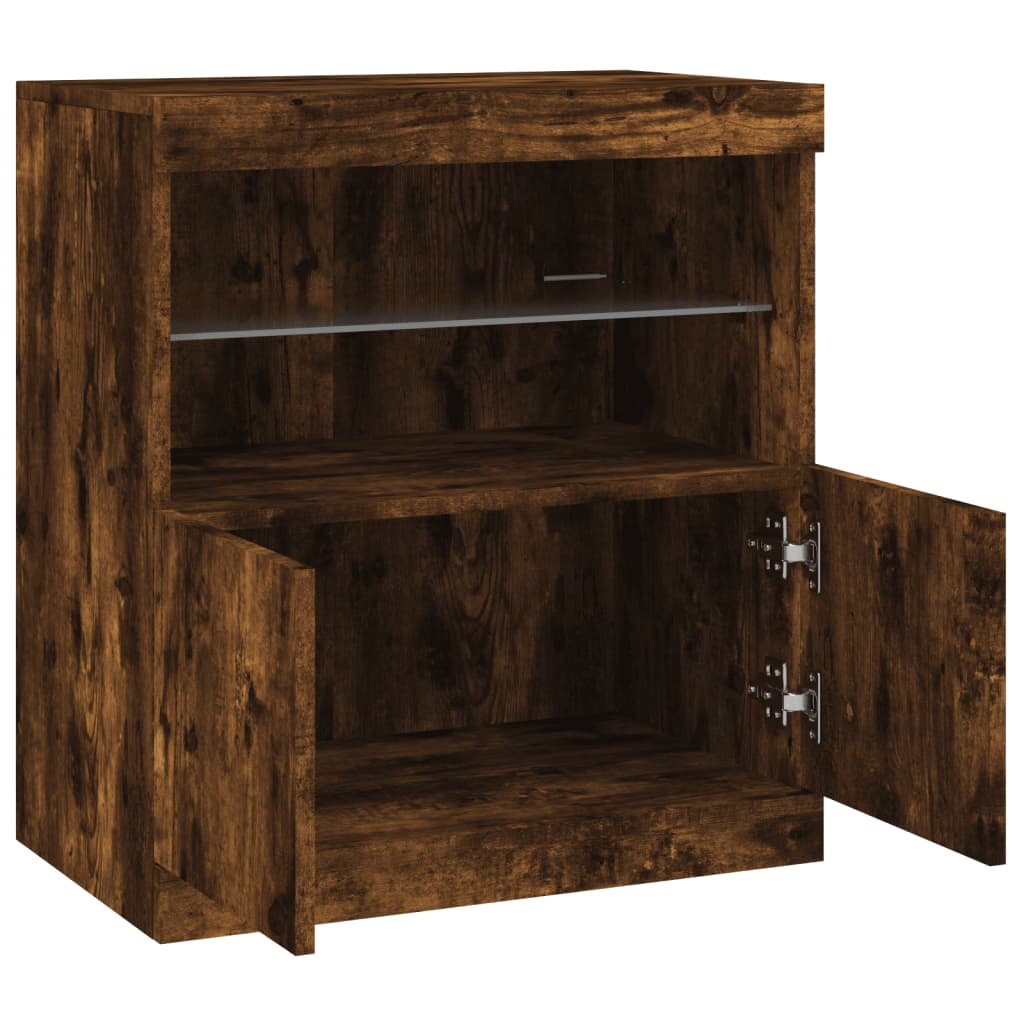 Sideboard with LED Lights Smoked Oak 60x37x67 cm