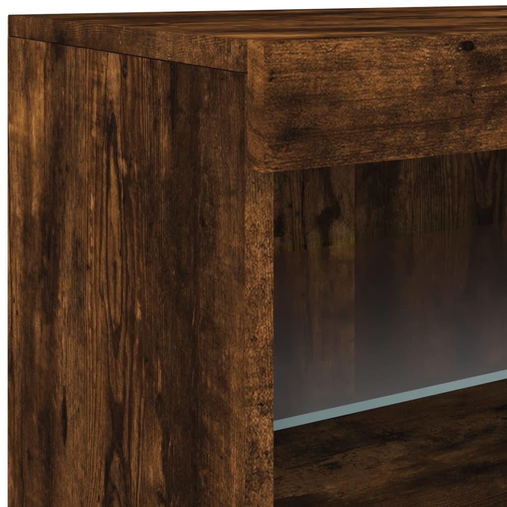 Sideboard with LED Lights Smoked Oak 60x37x67 cm