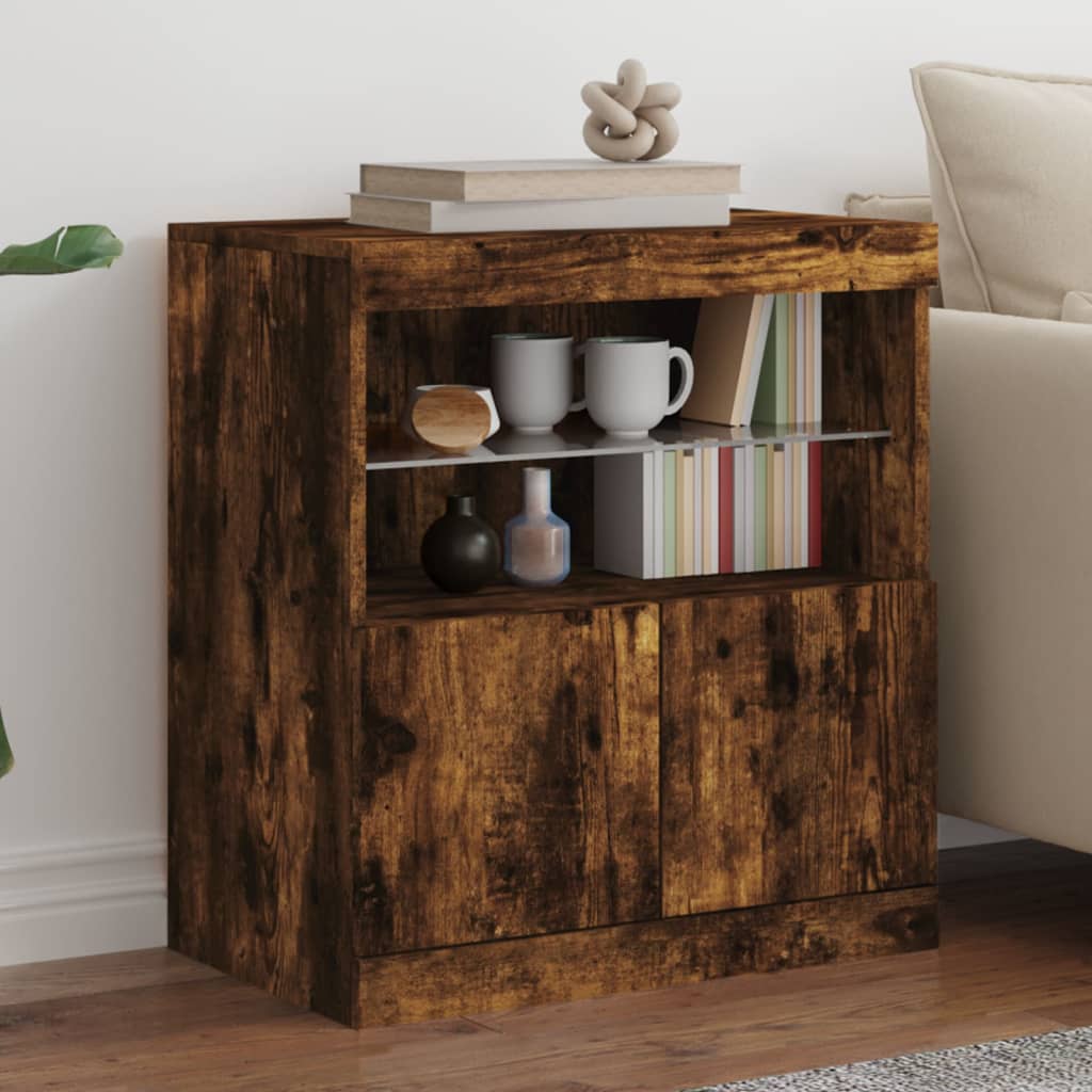 Sideboard with LED Lights Smoked Oak 60x37x67 cm