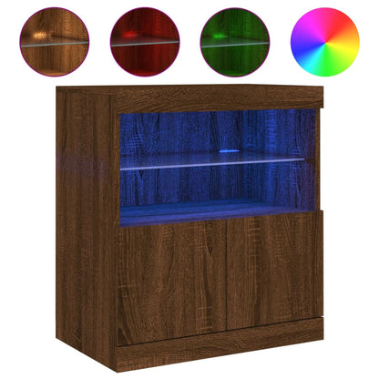 Sideboard with LED Lights Brown Oak 60x37x67 cm