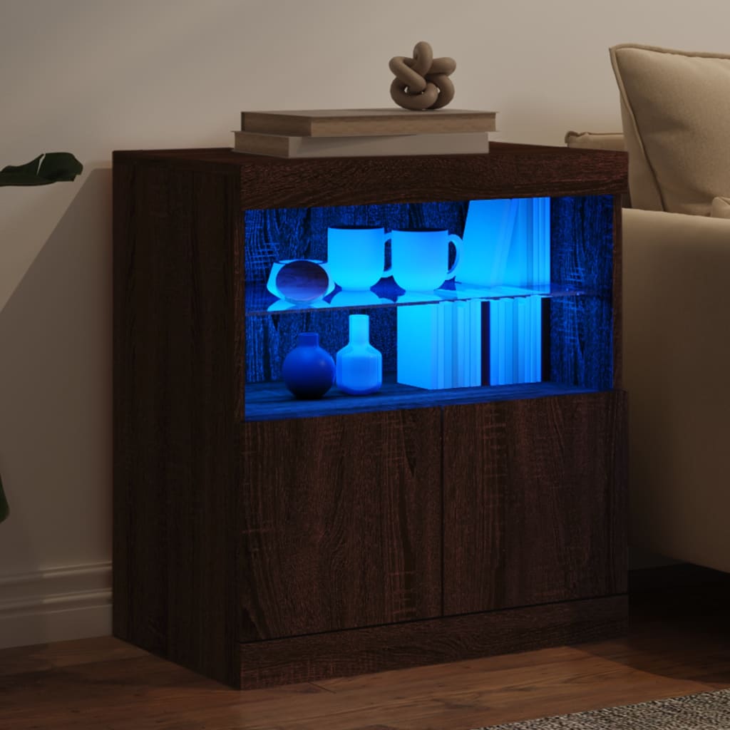 Sideboard with LED Lights Brown Oak 60x37x67 cm