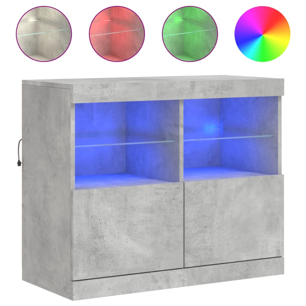 Sideboard with LED Lights Concrete Grey 81x37x67 cm