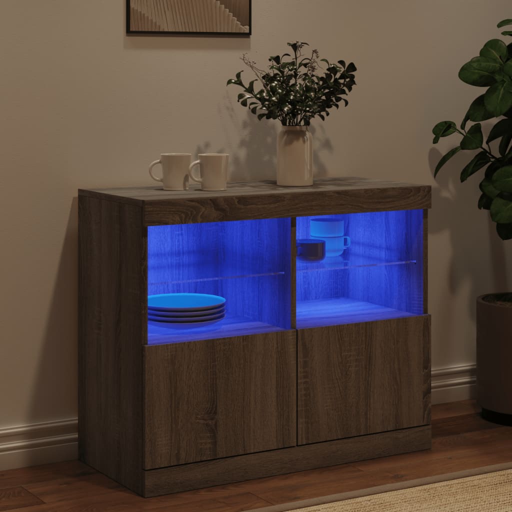 Sideboard with LED Lights Grey Sonoma 81x37x67 cm