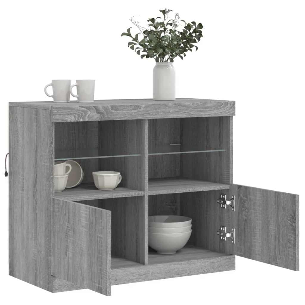 Sideboard with LED Lights Grey Sonoma 81x37x67 cm