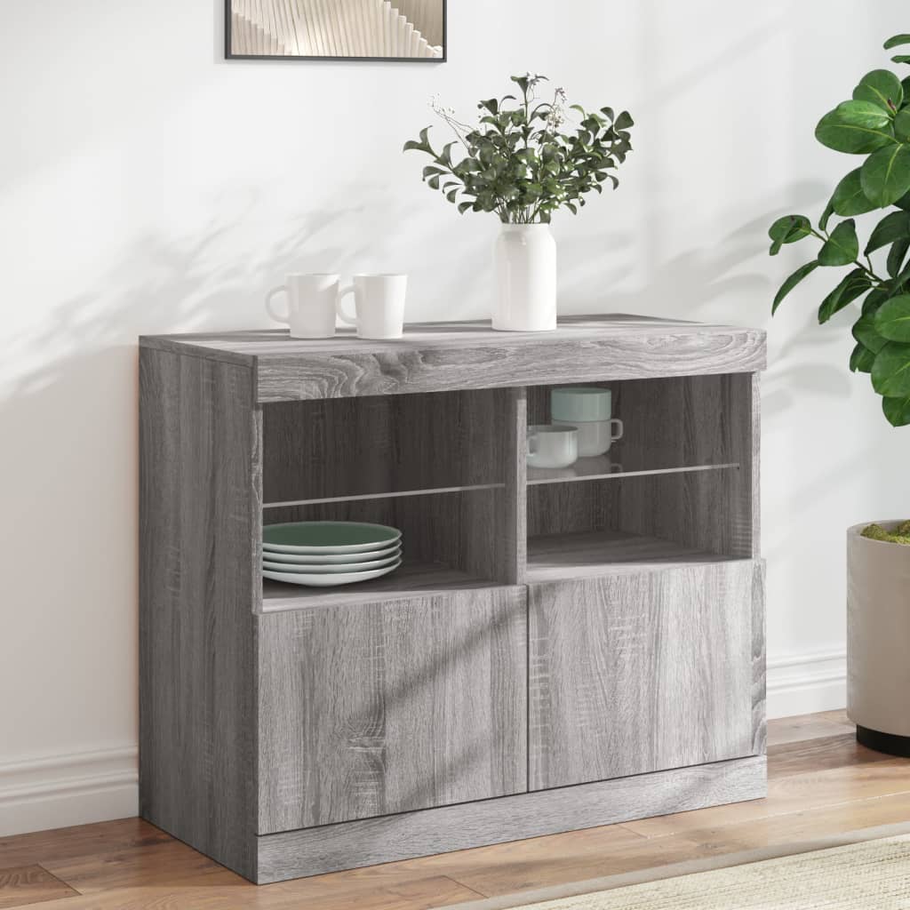 Sideboard with LED Lights Grey Sonoma 81x37x67 cm