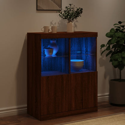 Sideboard with LED Lights Brown Oak 81x37x100 cm