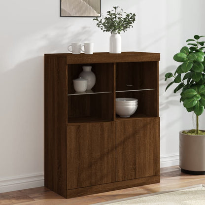 Sideboard with LED Lights Brown Oak 81x37x100 cm