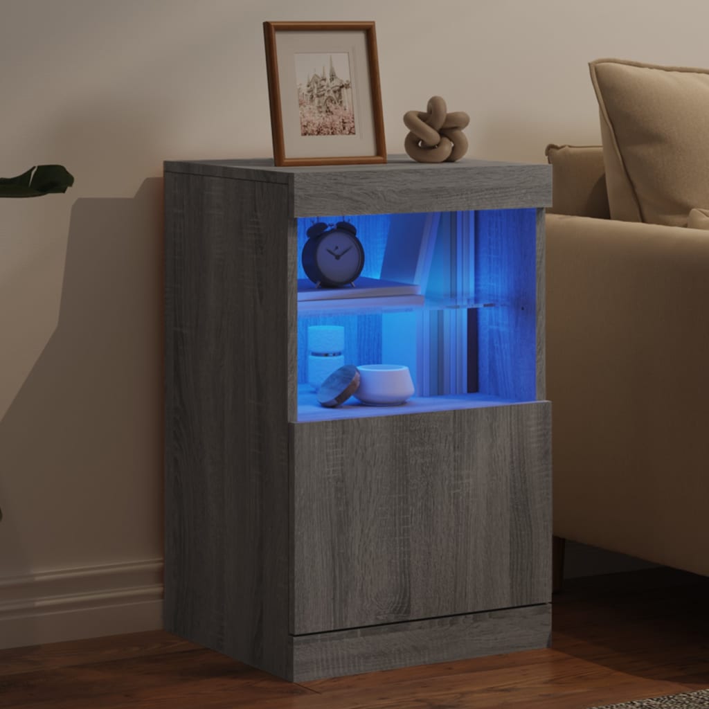 Sideboard with LED Lights Grey Sonoma 41x37x67 cm