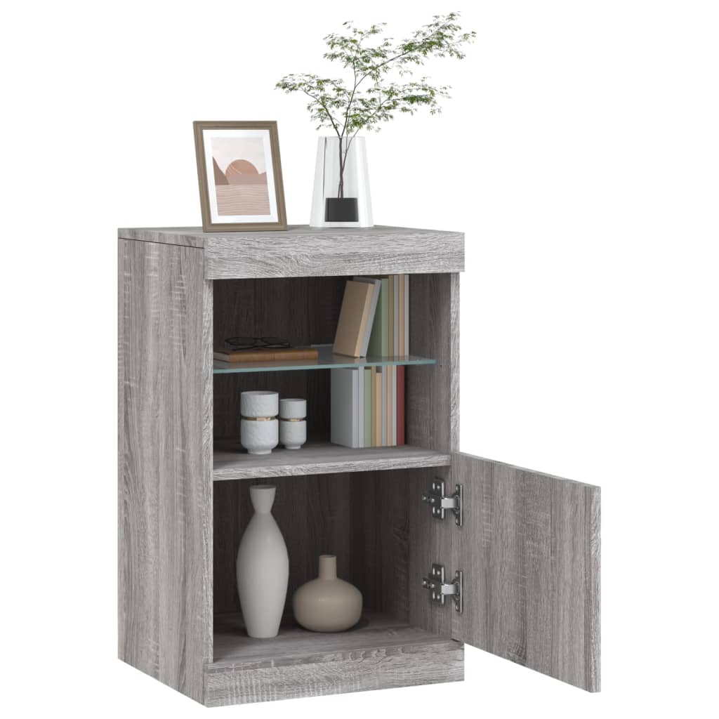 Sideboard with LED Lights Grey Sonoma 41x37x67 cm