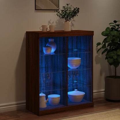 Sideboard with LED Lights Brown Oak 81x37x100 cm