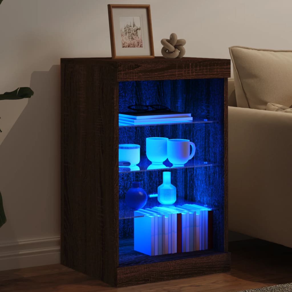 Sideboard with LED Lights Brown Oak 41x37x67 cm