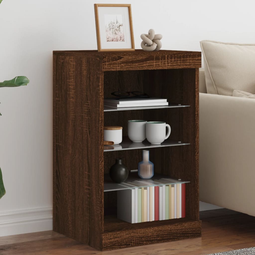 Sideboard with LED Lights Brown Oak 41x37x67 cm