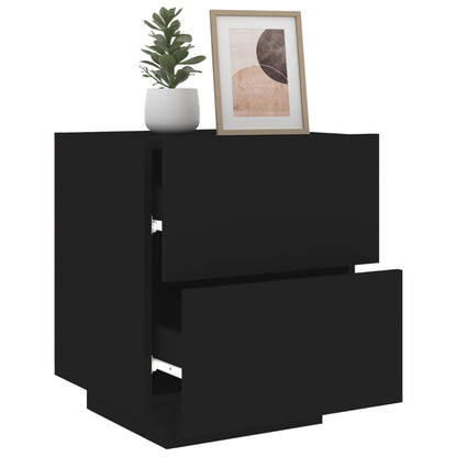 Bedside Cabinets with LED Lights 2 pcs Black Engineered Wood