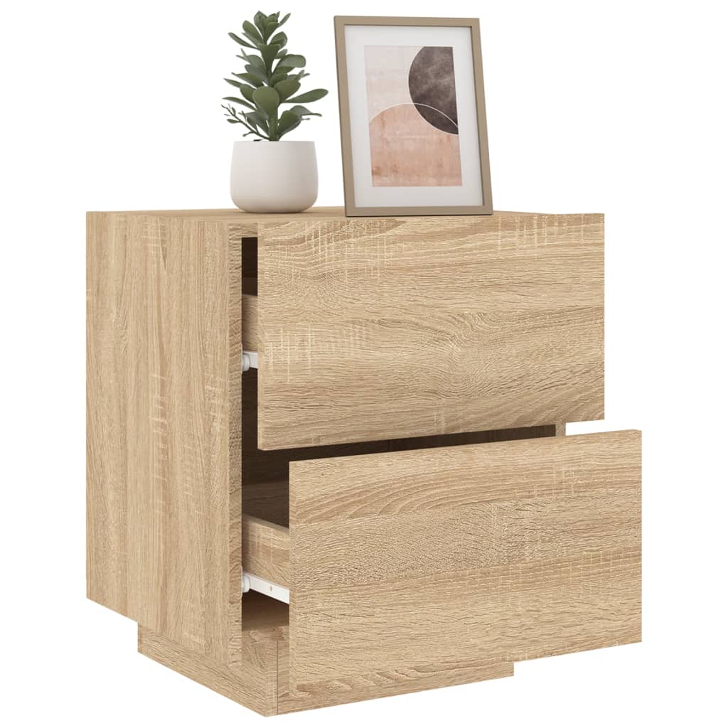 Bedside Cabinets with LED Lights 2 pcs Sonoma Oak Engineered Wood