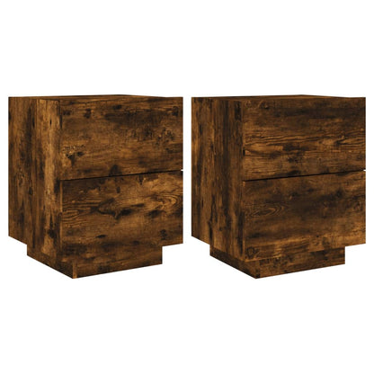 Bedside Cabinets with LED Lights 2 pcs Smoked Oak Engineered Wood