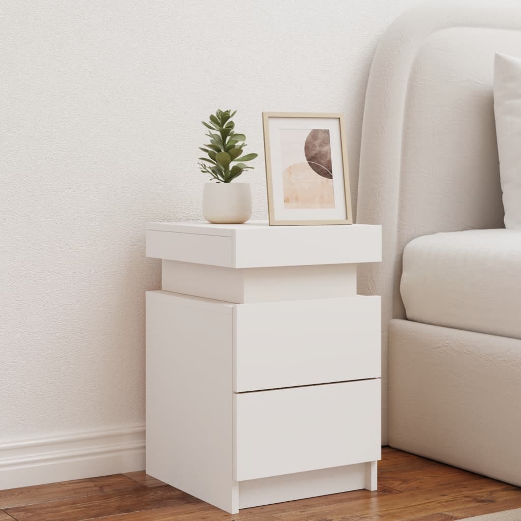 Bedside Cabinet with LED Lights White 35x39x55 cm