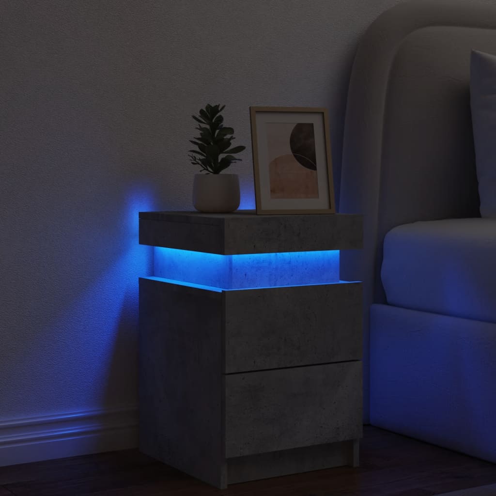 Bedside Cabinet with LED Lights Concrete Grey 35x39x55 cm