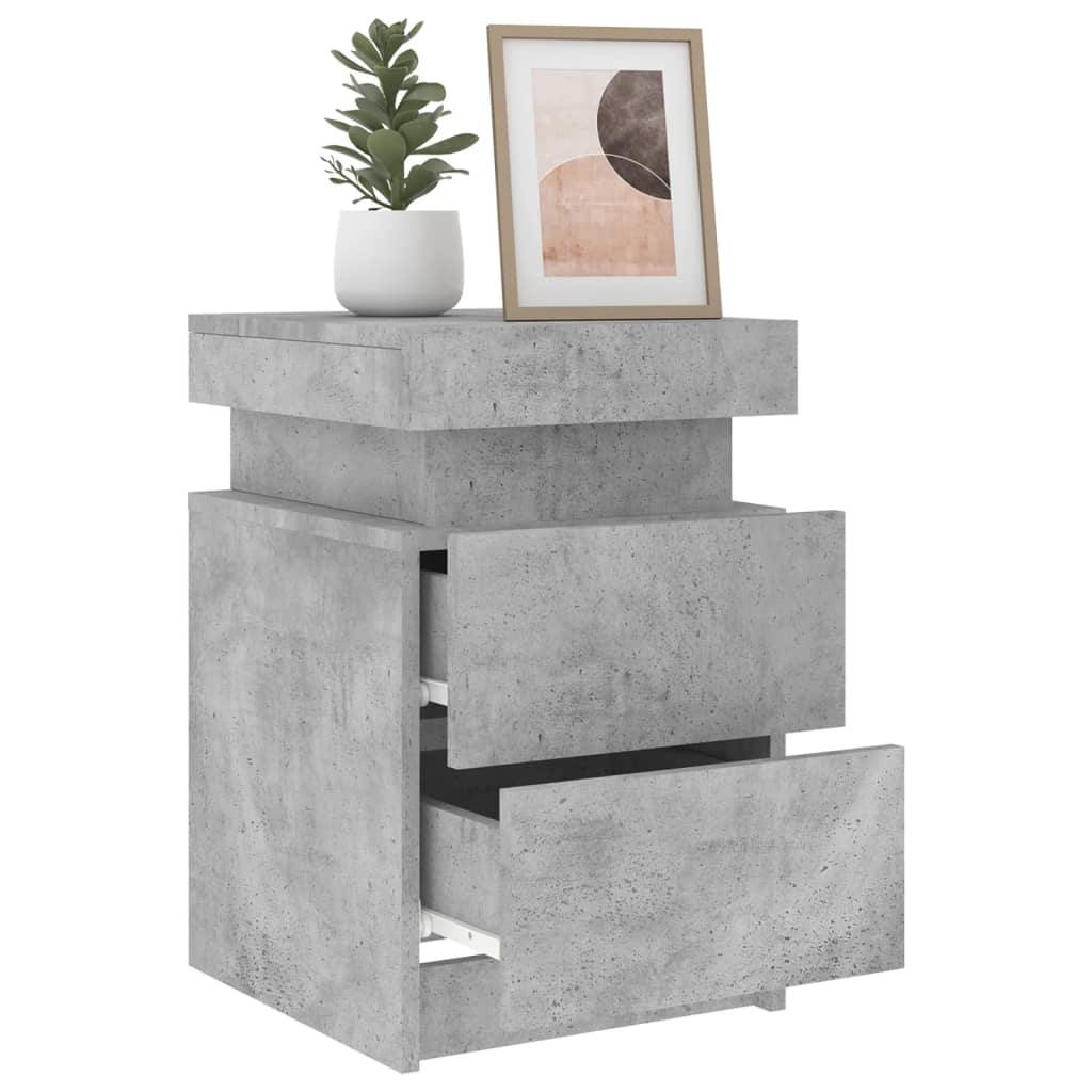 Bedside Cabinet with LED Lights Concrete Grey 35x39x55 cm