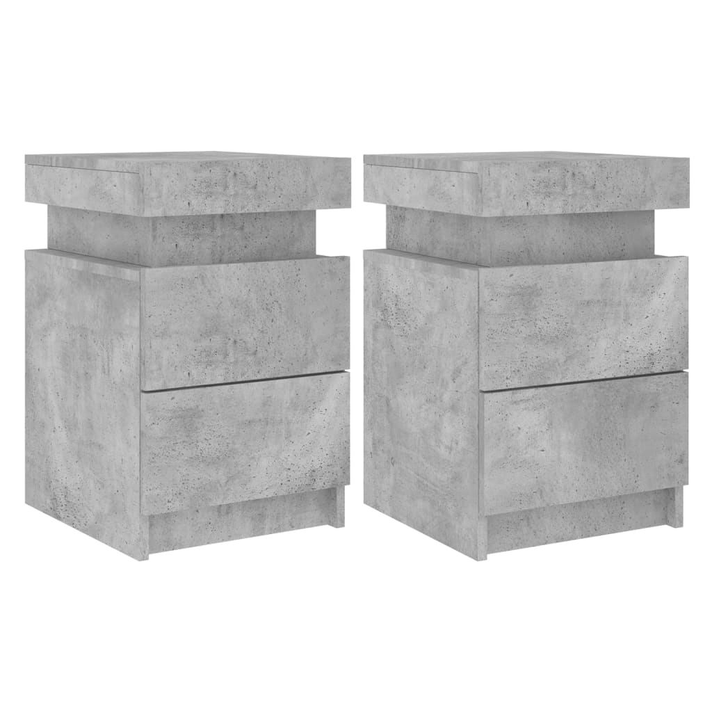 Bedside Cabinets with LED Lights 2 pcs Concrete Grey 35x39x55 cm