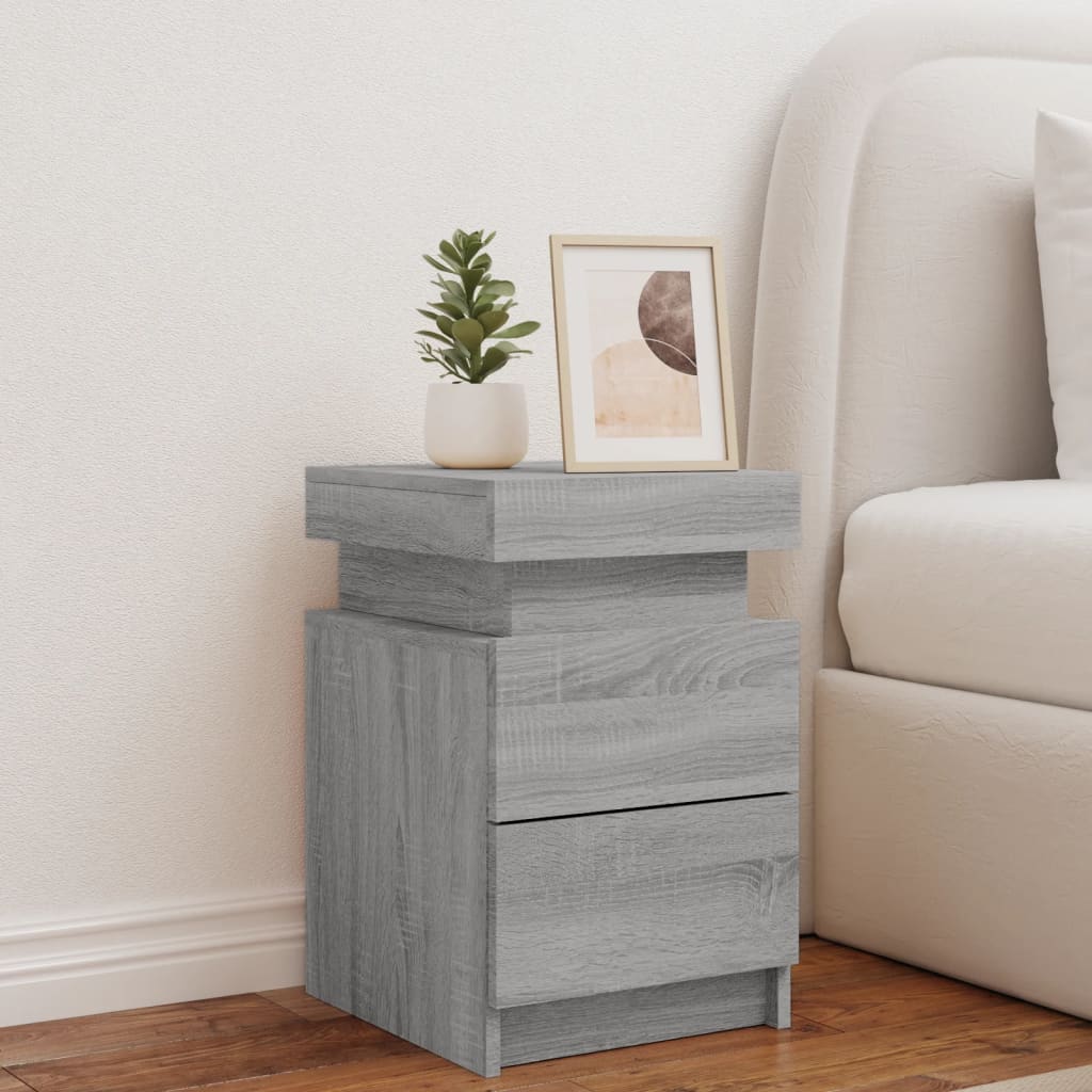 Bedside Cabinet with LED Lights Grey Sonoma 35x39x55 cm