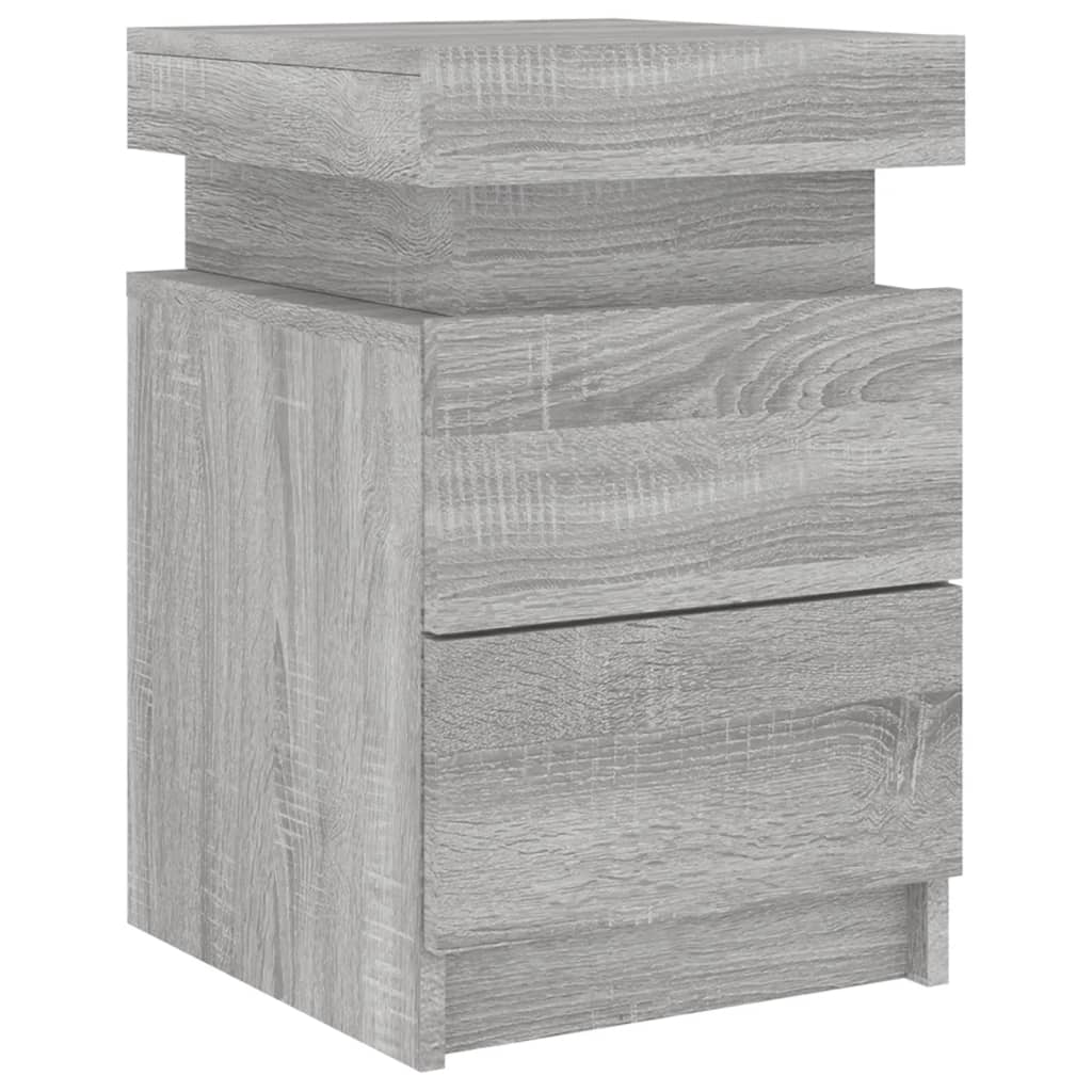 Bedside Cabinet with LED Lights Grey Sonoma 35x39x55 cm