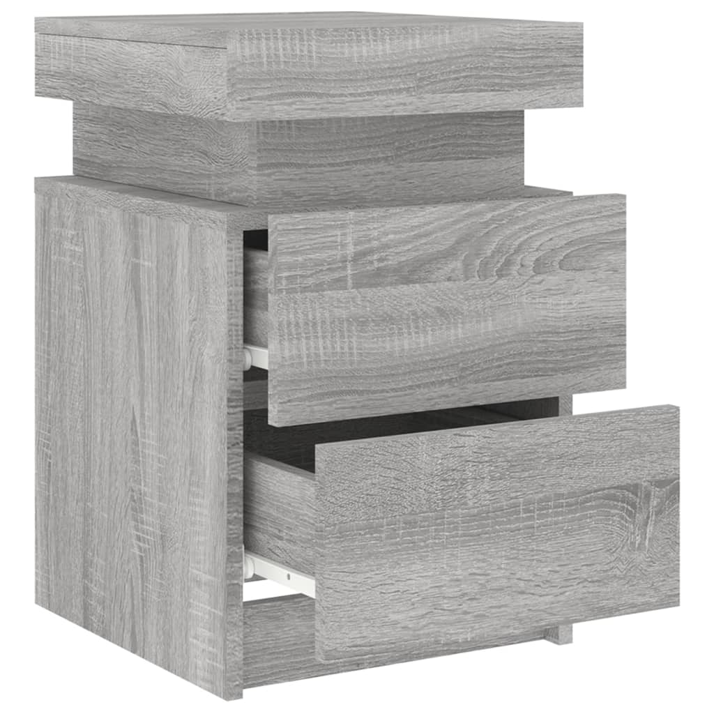 Bedside Cabinet with LED Lights Grey Sonoma 35x39x55 cm