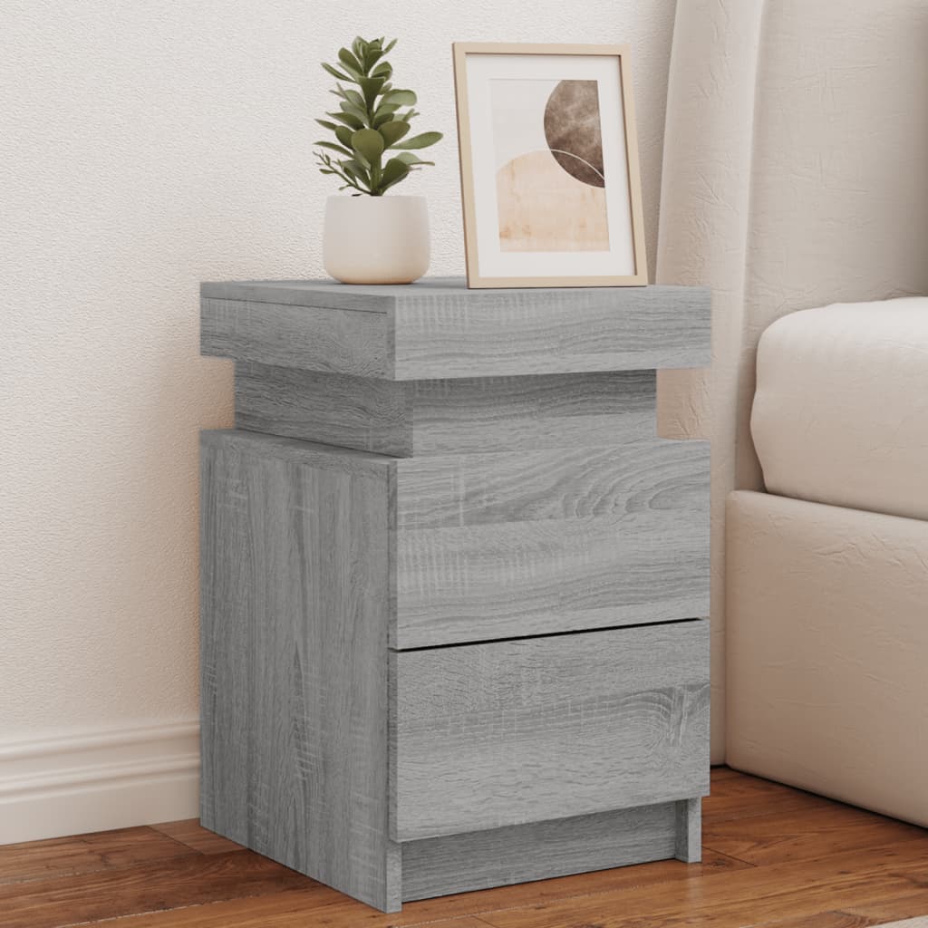 Bedside Cabinet with LED Lights Grey Sonoma 35x39x55 cm