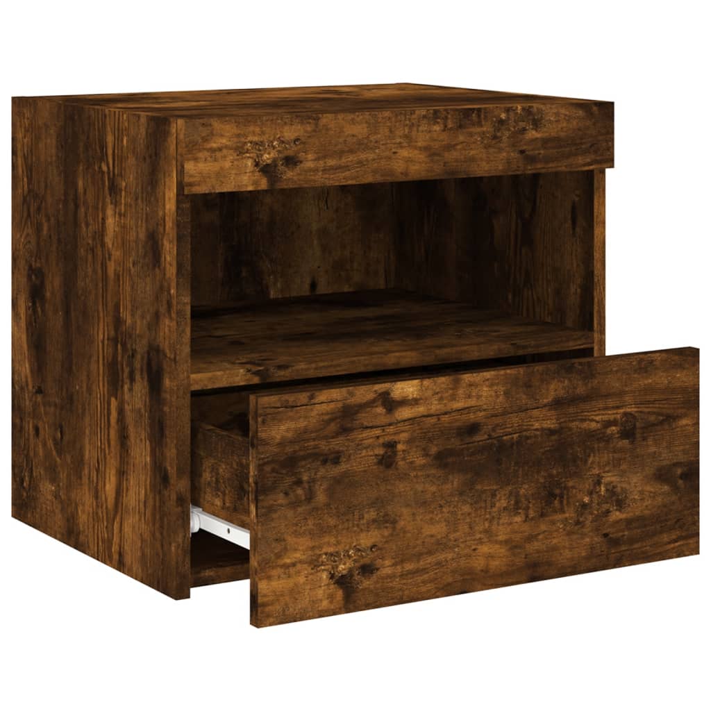 Bedside Cabinets with LED Lights 2 pcs Smoked Oak 50x40x45 cm