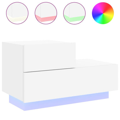 Bedside Cabinet with LED Lights White 70x36x40.5 cm