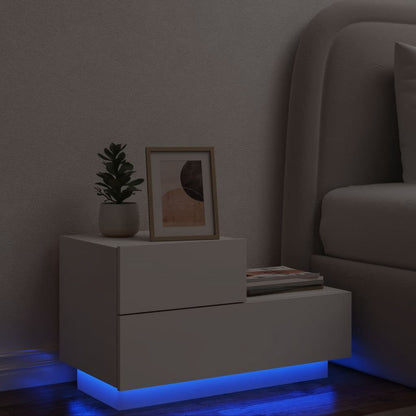 Bedside Cabinet with LED Lights White 70x36x40.5 cm